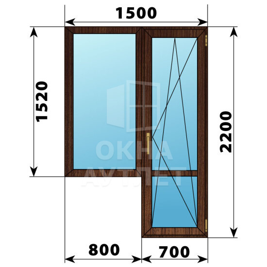 Балконный блок из дуба 1500×2200 Тип 4 ОА-52262