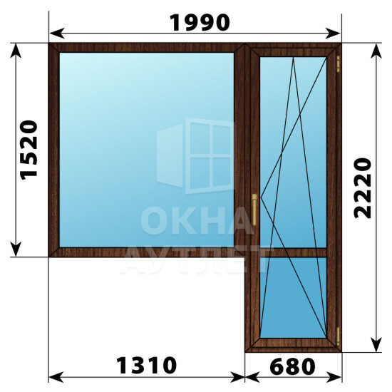 Балконный блок из дуба 1990×2220 Тип 4 ОА-53021
