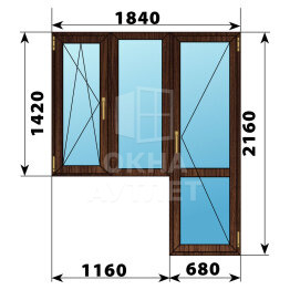 Балконный блок из дуба 1840×2160 Тип 5 ОА-53201