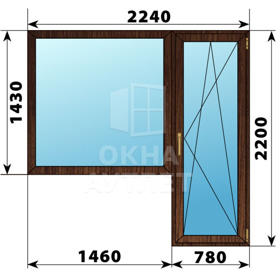 Балконный блок из дуба 2240×2200 Тип 6 ОА-53063