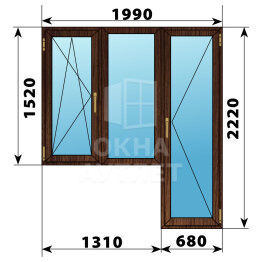 Балконный блок из дуба 1990×2220 Тип 7 ОА-53228