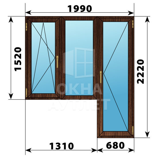 Балконный блок из дуба 1990×2220 Тип 7 ОА-53228
