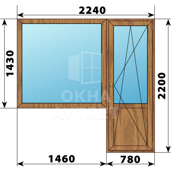 Балконный блок из лиственницы 2240×2200 Тип 1 ОА-52634