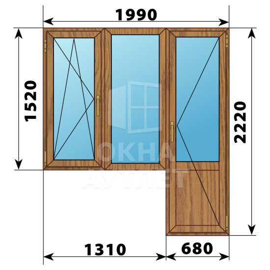 Балконный блок из лиственницы 1990×2220 Тип 2 ОА-52853