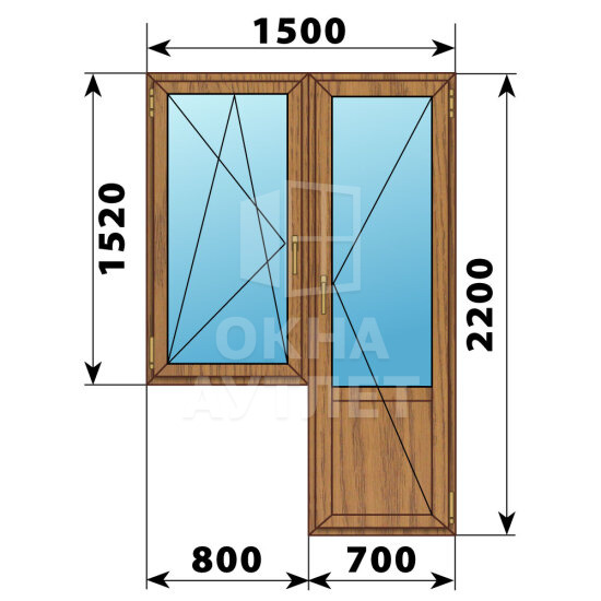 Балконный блок из лиственницы 1500×2200 Тип 3 ОА-52643