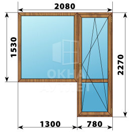 Балконный блок из лиственницы 2080×2270 Тип 4 ОА-52586