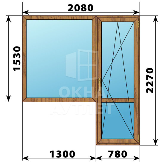 Балконный блок из лиственницы 2080×2270 Тип 4 ОА-52586