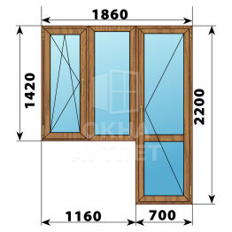 Балконный блок из лиственницы 1860×2200 Тип 5 ОА-52760