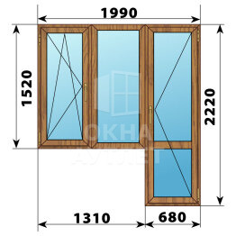 Балконный блок из лиственницы 1990×2220 Тип 5 ОА-52826