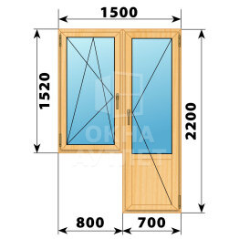 Балконный блок из сосны 1500×2200 Тип 3 ОА-52424
