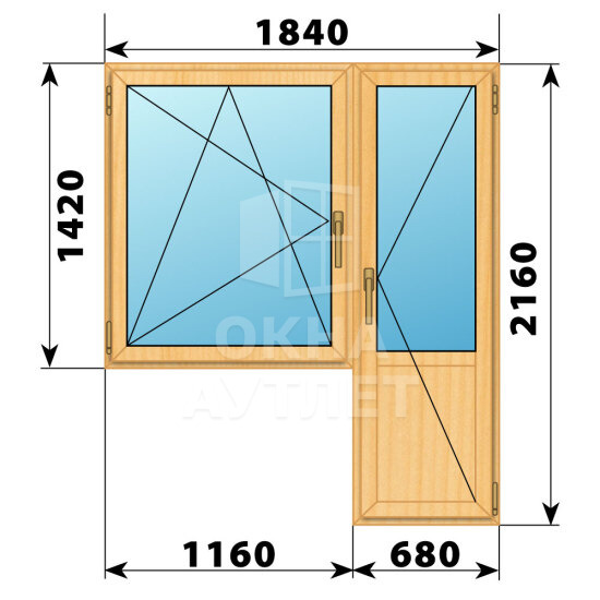 Балконный блок из сосны 1840×2160 Тип 3 ОА-52463
