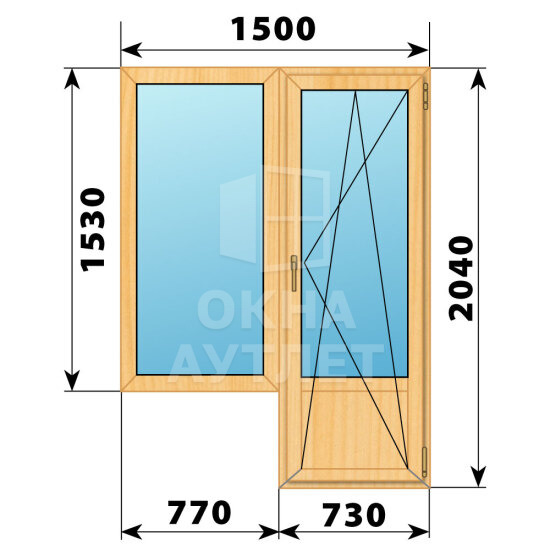 Балконный блок из сосны 1500×2040 Тип 4 ОА-52274