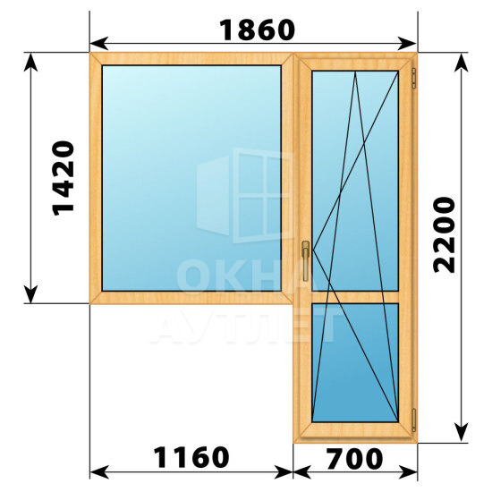 Балконный блок из сосны 1860×2200 Тип 4 ОА-52319