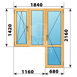 Балконный блок из сосны 1840×2160 Тип 5 ОА-52505