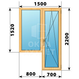 Балконный блок из сосны 1500×2200 Тип 6 ОА-52277