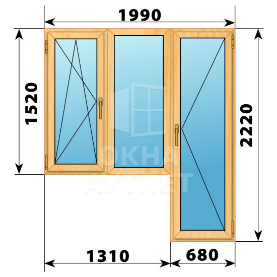 Балконный блок из сосны 1990×2220 Тип 7 ОА-52544