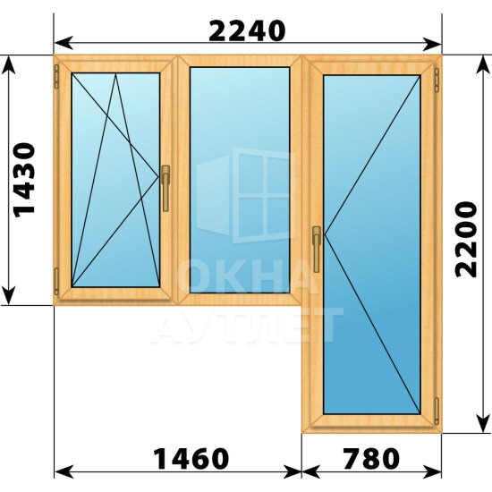 Балконный блок из сосны 2240×2200 Тип 7 ОА-52238