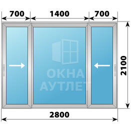 Деревянно-алюминиевая раздвижная дверь 2800×2100 3С1 ОА-66733