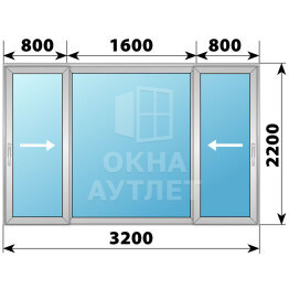Деревянно-алюминиевая раздвижная дверь 3200×2200 3С1 ОА-67237