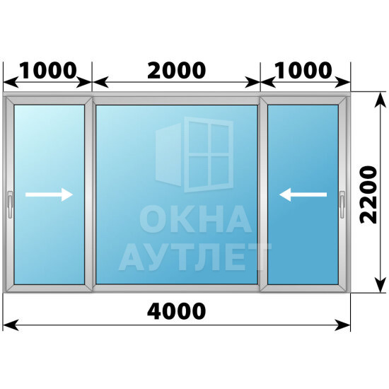 Деревянно-алюминиевая раздвижная дверь 4000×2200 3С1 ОА-67045