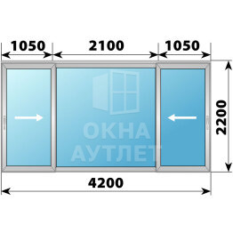 Деревянно-алюминиевая раздвижная дверь 4200×2200 3С1 ОА-67090