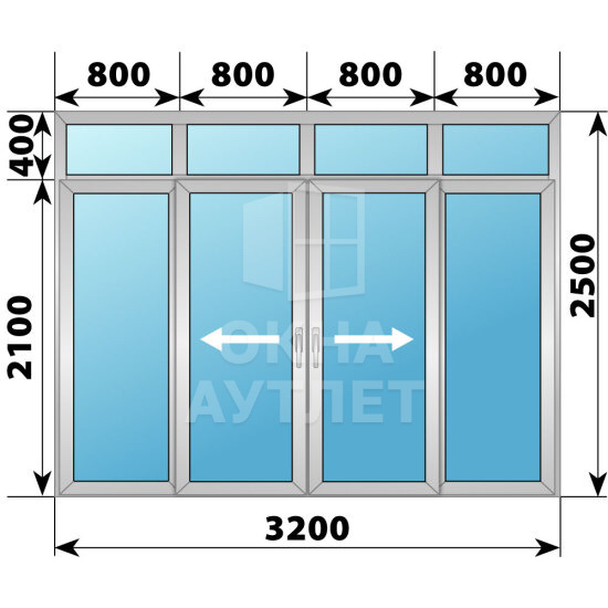 Деревянно-алюминиевая раздвижная дверь 3200×2500 4С1 ОА-66682
