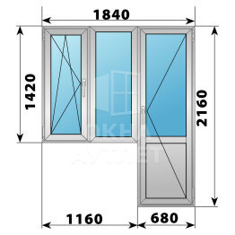 Деревянно-алюминиевый балконный блок 1840×2160 Тип 2 ОА-53027