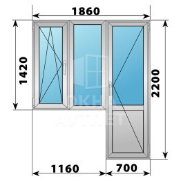 Деревянно-алюминиевый балконный блок 1860×2200 Тип 2 ОА-53054