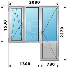Деревянно-алюминиевый балконный блок 2080×2270 Тип 2 ОА-53171