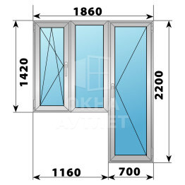 Деревянно-алюминиевый балконный блок 1860×2200 Тип 7 ОА-53012