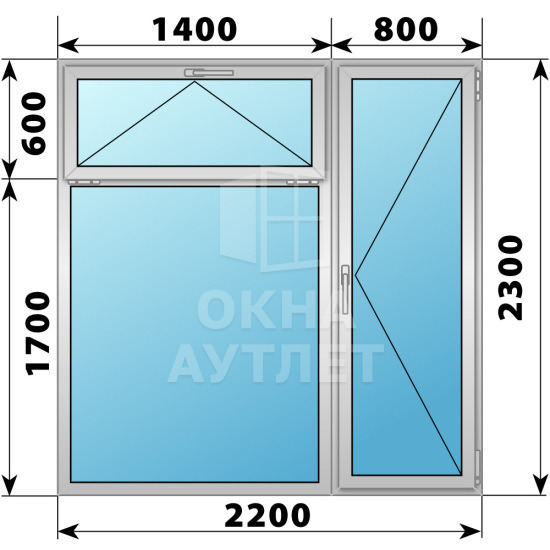 Деревянно-алюминиевый прямоугольный балконный блок с фрамугой 2200×2300 ОА-53291