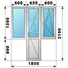 Деревянно-алюминиевый Т-образный балконный блок 1850×2100 Тип 2 ОА-52769