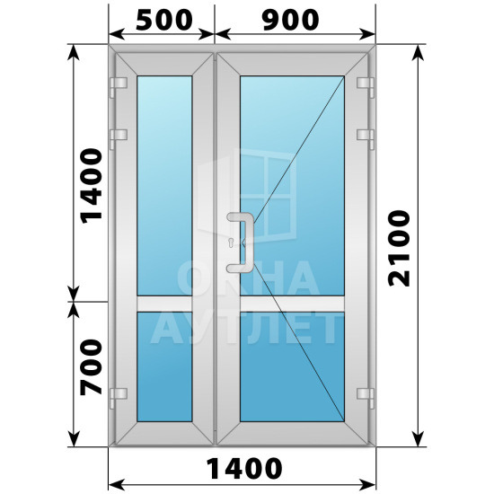 Холодная алюминиевая дверь 1400×2100 с боковой фрамугой ОА-33159