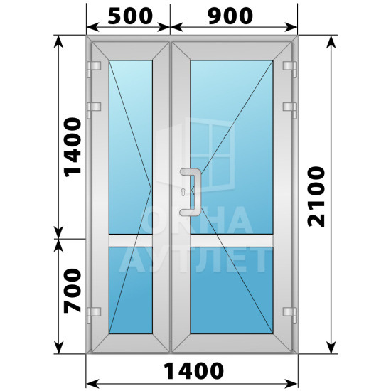 Холодная алюминиевая дверь 1400×2100 ОА-33162