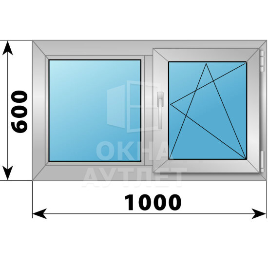 Двухстворчатое алюминиевое окно 1000×600 Г-ПО ОА-53564