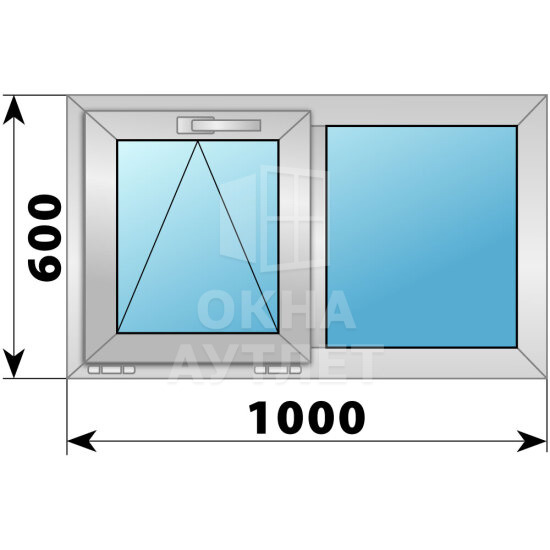Двухстворчатое алюминиевое окно 1000×600 О-Г ОА-54061