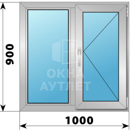 Двухстворчатое алюминиевое окно 1000×900 Г-П ОА-54199