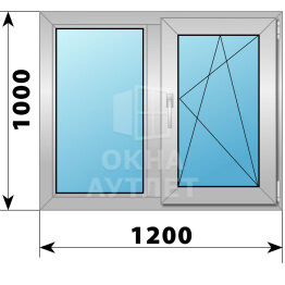 Двухстворчатое алюминиевое окно 1200×1000 Г-ПО ОА-53462