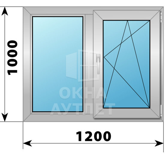 Двухстворчатое алюминиевое окно 1200×1000 Г-ПО ОА-53462