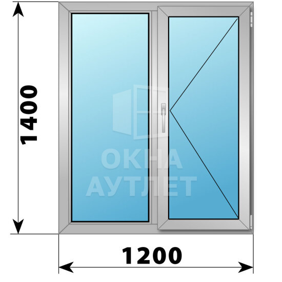Двухстворчатое алюминиевое окно 1200×1400 Г-П ОА-54589