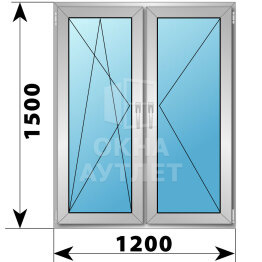 Двухстворчатое алюминиевое окно 1200×1500 ПО-П ОА-55000