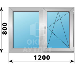 Двухстворчатое алюминиевое окно 1200×800 Г-ПО ОА-54340