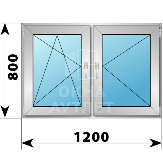 Двухстворчатое алюминиевое окно 1200×800 ПО-П ОА-53402
