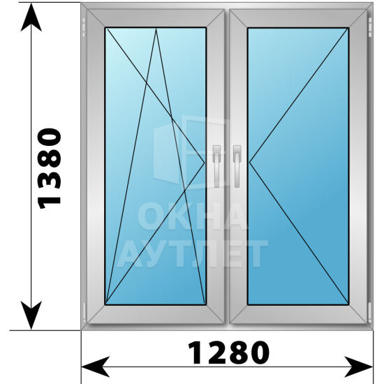 Двухстворчатое алюминиевое окно 1280×1380 ПО-П ОА-54988