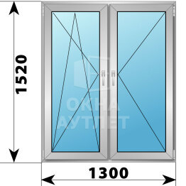 Двухстворчатое алюминиевое окно 1300×1520 ПО-П ОА-55030