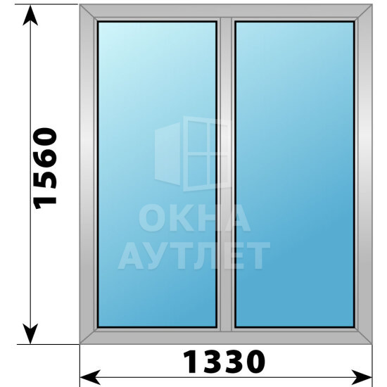 Двухстворчатое алюминиевое окно 1330×1560 Г-Г ОА-54295