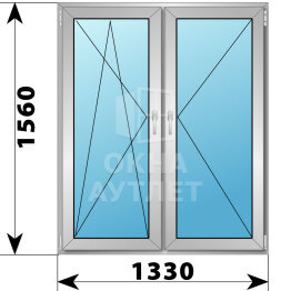 Двухстворчатое алюминиевое окно 1330×1560 ПО-П ОА-55057