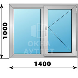 Двухстворчатое алюминиевое окно 1400×1000 Г-П ОА-54475