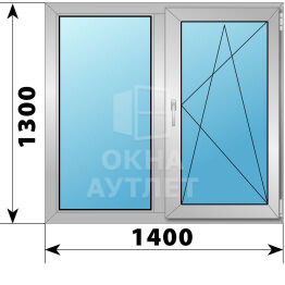 Двухстворчатое алюминиевое окно 1400×1300 Г-ПО ОА-54676