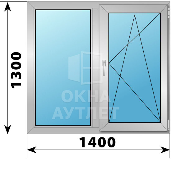 Двухстворчатое алюминиевое окно 1400×1300 Г-ПО ОА-54676